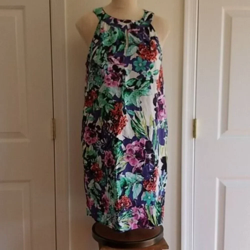 Floral Linen Dress C & C California Sleeveless HALTER Women's WOMAN'S Size 5